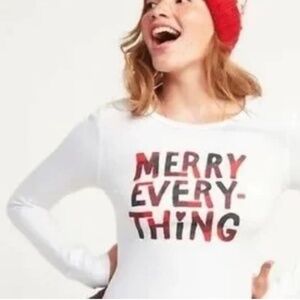 NWT Old Navy Woman's "Merry Everything" Waffle Long Sleeve Holiday top size M